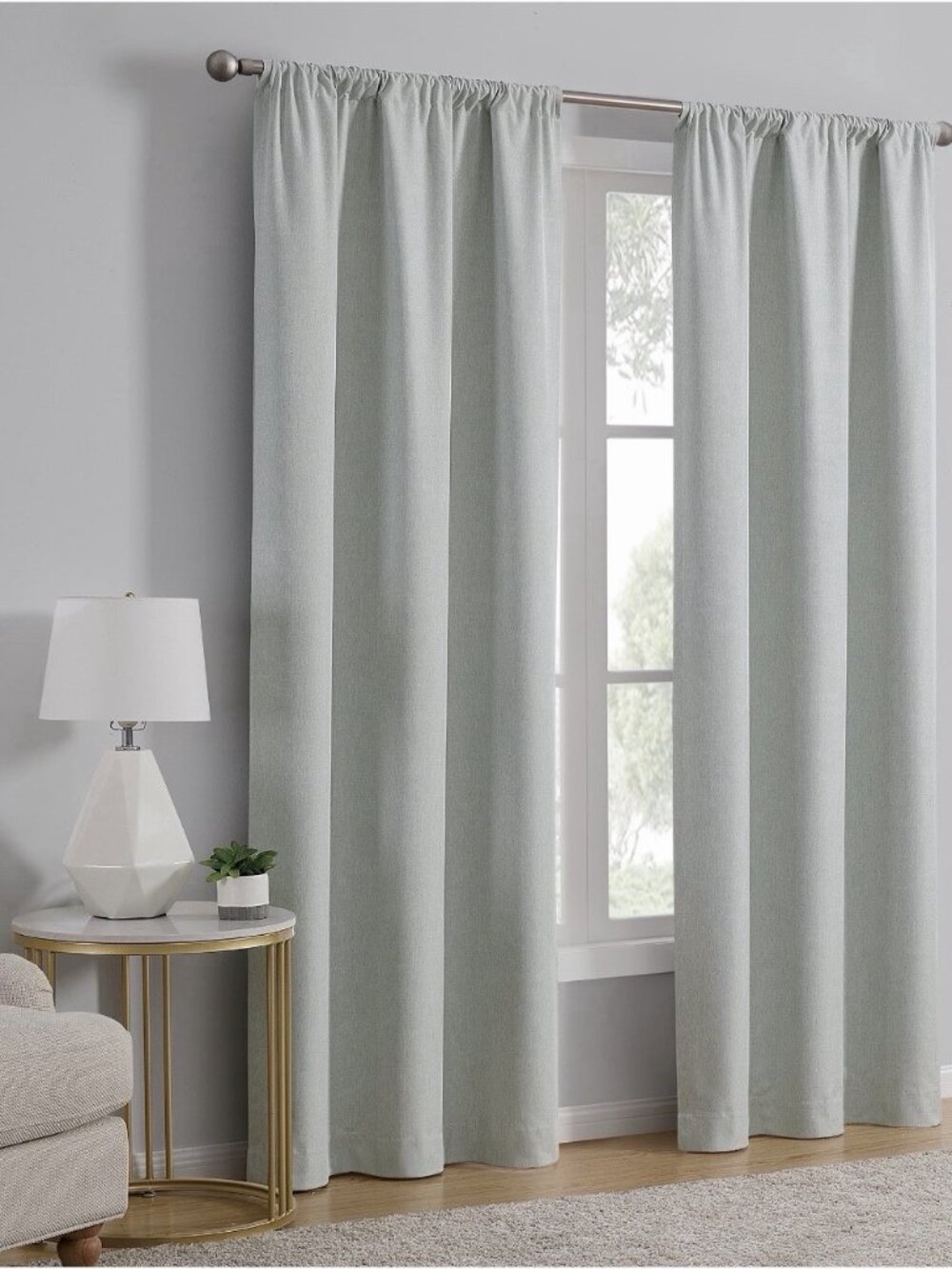 Mainstays Iris Linen Look 100% Blackout Curtain 1 Panel, Sage, 37"W x 84"L